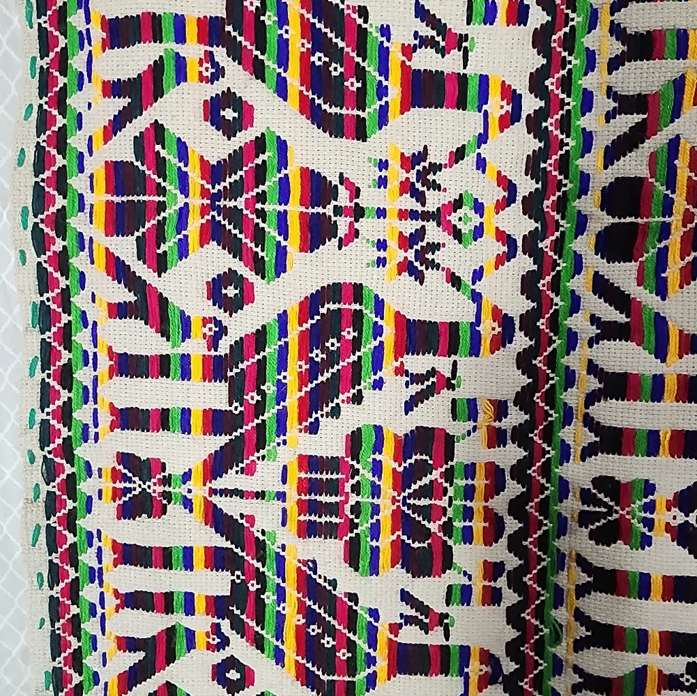 Vintage Mazahua Embroidery Table Runner Mexican Tree of Life Textile Used Great